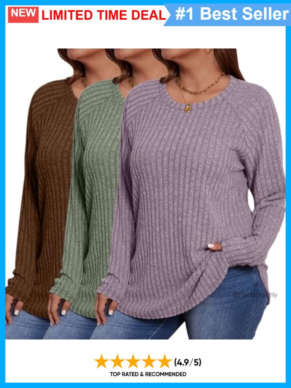 3 Pack Women's Plus Size Tunic Sweaters Long Sleeve Thermal Tops